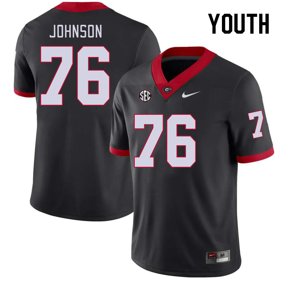 Youth #76 Miles Johnson Georgia Bulldogs College Football Jerseys Stitched-Black - Click Image to Close